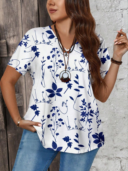 Blusa Plus Size Blue Cut Bloom