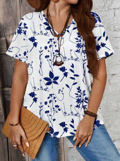 Blusa Plus Size Blue Cut Bloom
