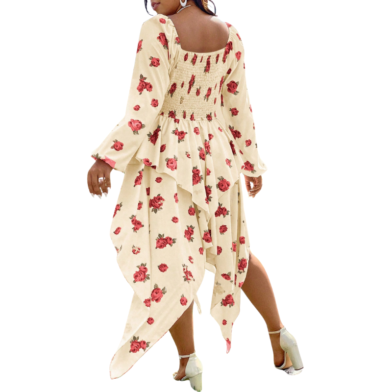 Vestido  Floral Frente Assimétrica Plus Size