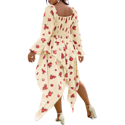 Vestido  Floral Frente Assimétrica Plus Size