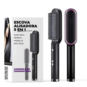 Escova Alisadora 5 em 1 - Alisa, Seca, Hidrata, Modela e Anti-Frizz | Bivolt vivalavitoria